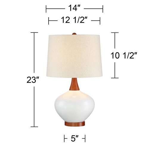360 Lighting Brice 23" High Small Mid Century Modern Accent Table Lamps Set of 2 Ivory Wood Ceramic Living Room Bedroom Bedside Nightstand House Office Home Reading Kitchen Off-White Shade