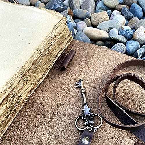 Vintage Leather Journal - Antique Handmade Deckle Edge Vintage Paper - Leather Bound Key Journal for Women and Men - Book of Shadows Journal - Leather Sketchbook - witchcraft Supplies - Rustic Gift