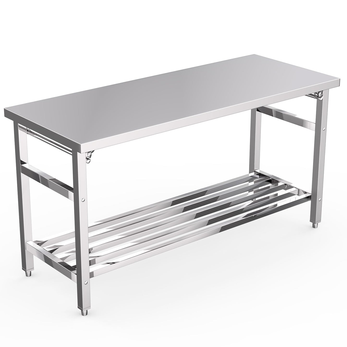 GAOMON Stainless Steel Prep Table 24 x 60 Inch, Worktables & Workstations, NSF Commercial Heavy Duty Stainless Steel Folding Work Table with Adjustable Undershelf for Kitchen Dining Home