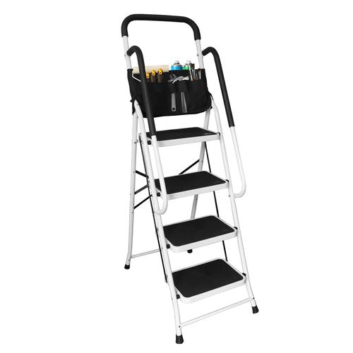 Big Red 4 Step Ladder, 400 Ergonomic Folding Stool with Anti-Slip Pedal, Step Stool with Padded Handle for Kitchen, Household, Offices, ATRJZ9034XR, Torin