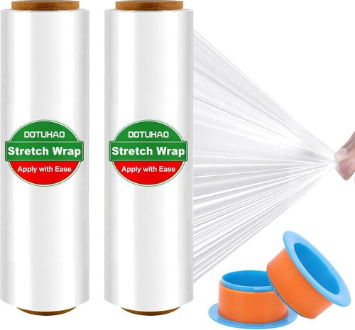 DOTUHAO Stretch Wrap, 18 Inch x 2000ft Shrink Wrap Roll, 80 Gauge Stretch Film, Pallet Wrap Stretch Film, Plastic Wrap for Pallet Wrapping Shipping Moving (2PCS)