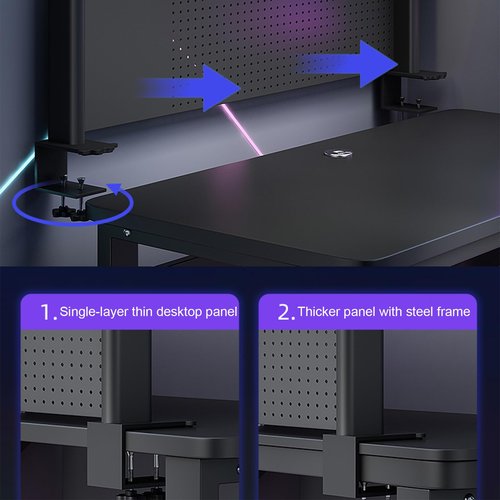 WOHNZA 35X23IN Clamp On Desk Shelf Organizer, Black Desktop Bookshelf Storage Shelves with Pegboard, Desk Extender for Office, Privacy Panel,Gaming Desk