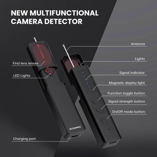 Hidden Camera Detectors, High Accuracy Camera Detector with Strong Anti-interference Ability,Spy Camera Finder, GPS Tracker Detector, Bug Detector, 25H Work, for Travel, Smoke Detector, Black,1 Pack