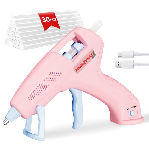 HHDQYMSG Cordless Hot Glue Gun, 20W Hot Glue Gun with 30PCS Premium Glue Sticks & 1m USB-C Cable, 2000mAh Built-in Battery Suitable for School Craft, Home Repair, DIY