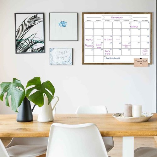 Dry Erase Monthly Calendar Whiteboard for Wall, Solid Pine Wood Rustic Brown Frame Magnetic Surface Whiteboard for Wall，23.6"x 31.5"(YLBB-B-RB-6080)