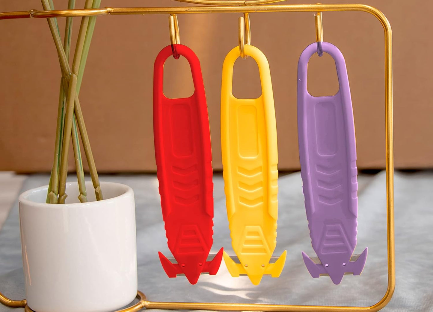 T TOVIA Safety Box Cutter Knife - Recessed Stainless Steel Blade | 10-Pack Plastic Cutter in 5 Colors