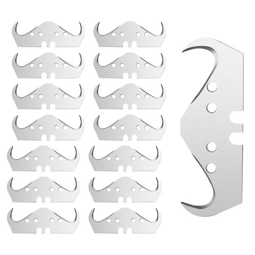 100-Pack Super Big Hook Trimming Blades for Roofing and Flooring, Carbon Steel, Double Sided with 2 Notches and 4 Holes