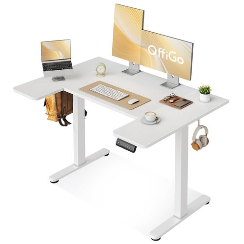 OffiGo U Shaped Electric Standing Desk, 48 Inch Height Adjustable Sit Stand Table, Writing Computer Desk for Home, Office, Workstation, White