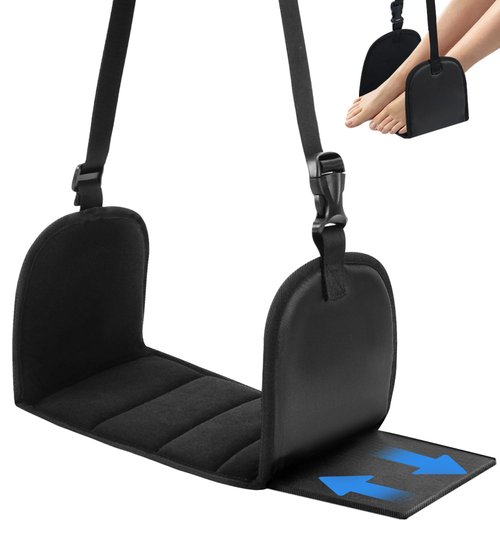Adjustable Airplane Foot Rest Hammock for Airplane Seats, with Thickened Memory Cotton & Support Plates - Leg Relief (1 Pack)