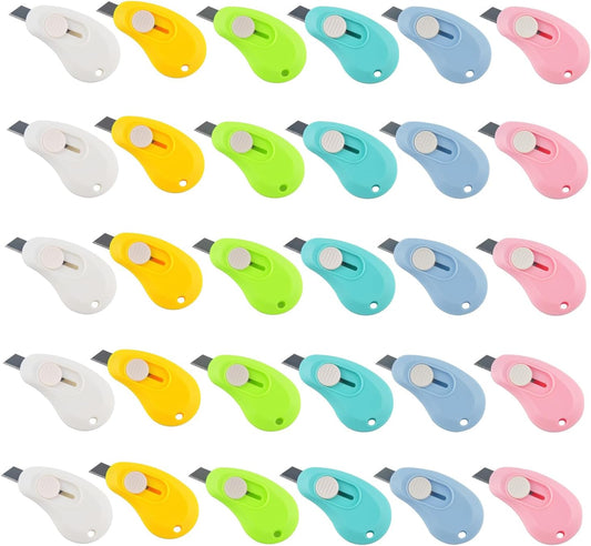 Skiennix Mini Retractable Utility Knife Set - 30 Colorful Box Cutters & Letter Openers