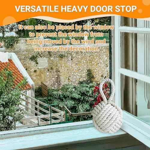 3 Pcs Decorative Door Stop Rope Knot, Nautical Large Heavy Stopper for Bedroom, Living Room Door, Window Wedge, Bookend 5.9 inch (Ivory)