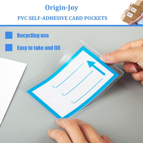 Origin-Joy 35 PCS Self Adhesive Index Card Pockets with Top Open, Clear Plastic Label Holder for Cards of Note, Library and Business, Adhesive Label Pockets & Card Holder (7.5 x 4 inch)