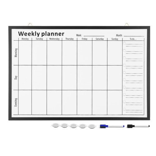 Navaris Weekly Planner White Board - 24" x 36" Magnetic Dry Erase Whiteboard Calendar with 7-Day Week Plan for Wall - Includes Markers and Magnets