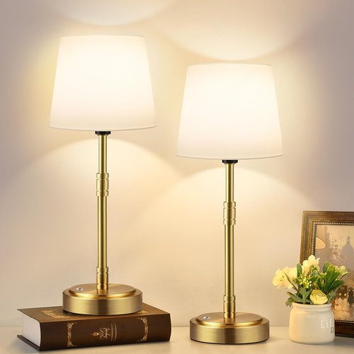 Cordless Table Lamps Set of 2 – Battery Operated Lamp with 7500mAh Rechargeable Battery, Stepless Dimmable Vintage Brass Desk Lamp, Wireless Lamps for Dining Room, Nightstand & Patio (Bulbs Included)