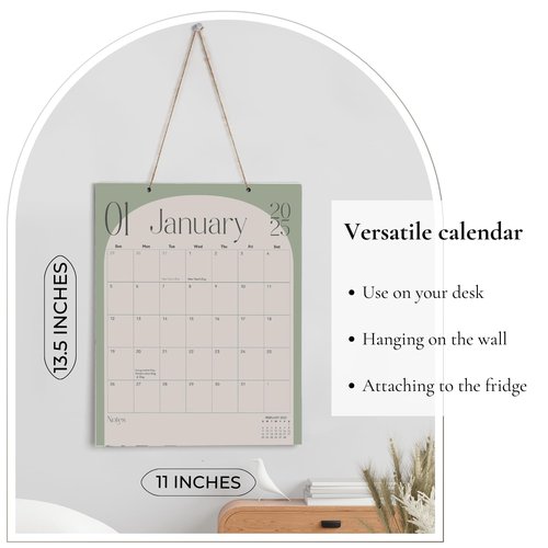 Vertical Arc Design Magnetic Calendar for Fridge January 2025 - June 2026, 13.5x11 Inches 18-Month Fridge Calendar Magnet, Perfect for Double Door French Fridge