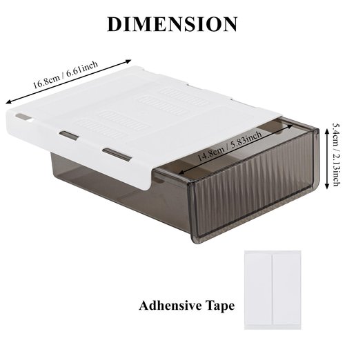 Under Desk Storage Drawer, Under Table Slide Out Self-Adhesive Organization, Translucent Black Medium