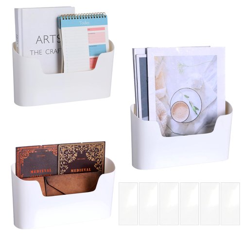 wutfuooo 3 Pack Wall Mount Folder Holder File Organizer No Drilling File Holder Hanging File Mail Organizer Door Office Mail Supplies Storage Magazine Envelope Planner Wall Single Pocket Off