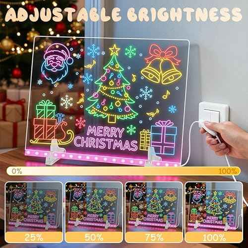 Lumiboard Led Drawing Board, 13.7"X10" 4 Modes &7 Colors Acrylic Dry Erase Boards with Light, Include Adapter, Hanging Chain, Led Drawing Board for Kids with Stand,7 Markers, Spray Bottle