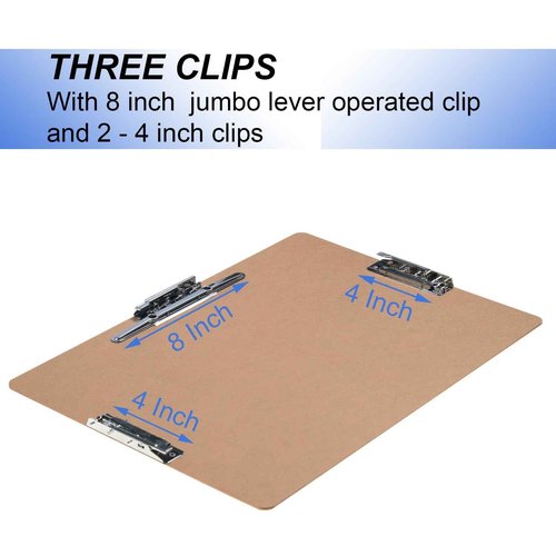 Acocony 11x17 Clipboard Three Clip Extra Large Clipboard Harboard with 8 Inch and 2-4 Inch Lever Operated Clip 11 x 17 Clipping Board Log Color Pack of 2