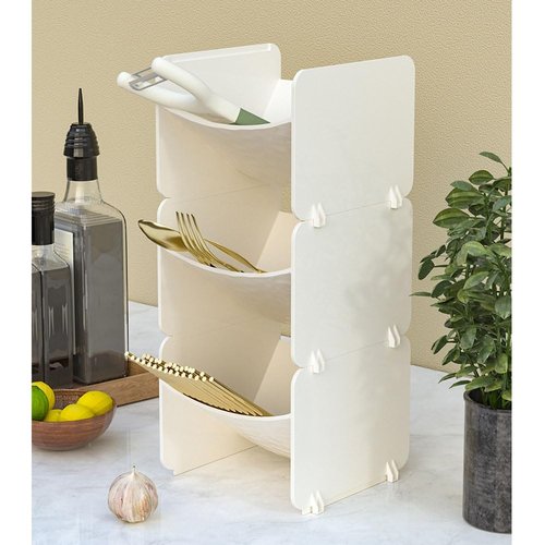 kaileyouxiangongsi 3-Tier Multipurpose Desktop Organizer - Stackable Plastic Penholder | Desk, Makeup, Dorm Caddy, Classroom Art Organizers （off-white）
