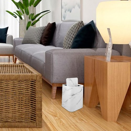 Veemoon Marble Pattern Trash Can with Lid Square Bathroom Kitchen Waste Bin Cute Trash Container for Home Office and Hotel