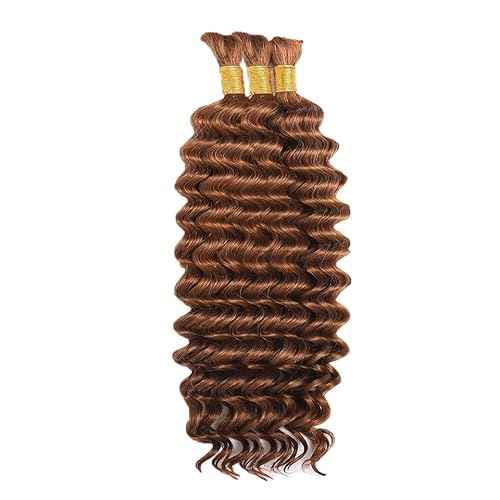 #30 Brown Human Braiding Hair Deep Water Bulk 18 18 18 Inch Human Hair Weave 3 Bundle Unprocessed Brazilian Virgin Hair Light Brown Deep Curly Braiding Hair Extensions 50 Grams/Bundle