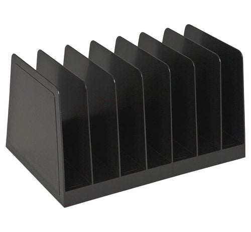1InTheOffice Desktop File Organizer Vertical, Mail Organizer, 7 Compartments Office File Sorter, 4-3/4" H x 8-3/4" W x 5-1/2" D, Plastic, Black 2 Pack