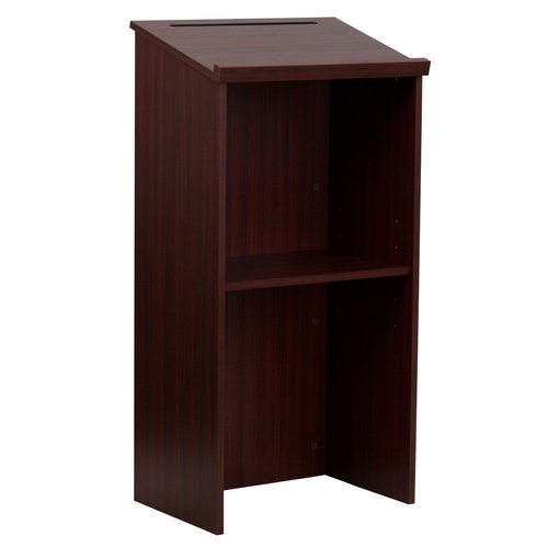 Adir Wooden Podium Stand - Speaking Podium with Storage Shelf, Hostess Stand for Restaurant, Lecture Podium, (46.25 Inches, Mahogany)