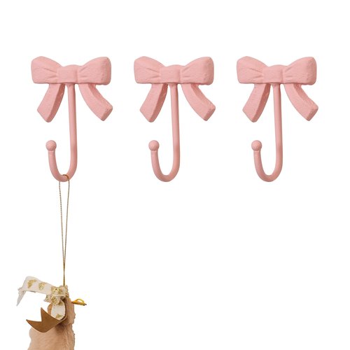 BOOMLATU Pink Bow Shape Hooks Rustic Bow Wall Hooks Pack of 2,Metal Decorative Hook Wall Mounted Bow Coat Hook for Home Kitchen Bathroom Office (Pink, Pack of 3)