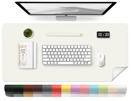 Leather Desk Pad Protector, 39.4'' X 17'' Large Mouse Pad, Office Desk Mat, Non-Slip PU Leather & Suede Base Desk Blotter, Laptop Desk Pad, Desktop Mat for Office Home, White