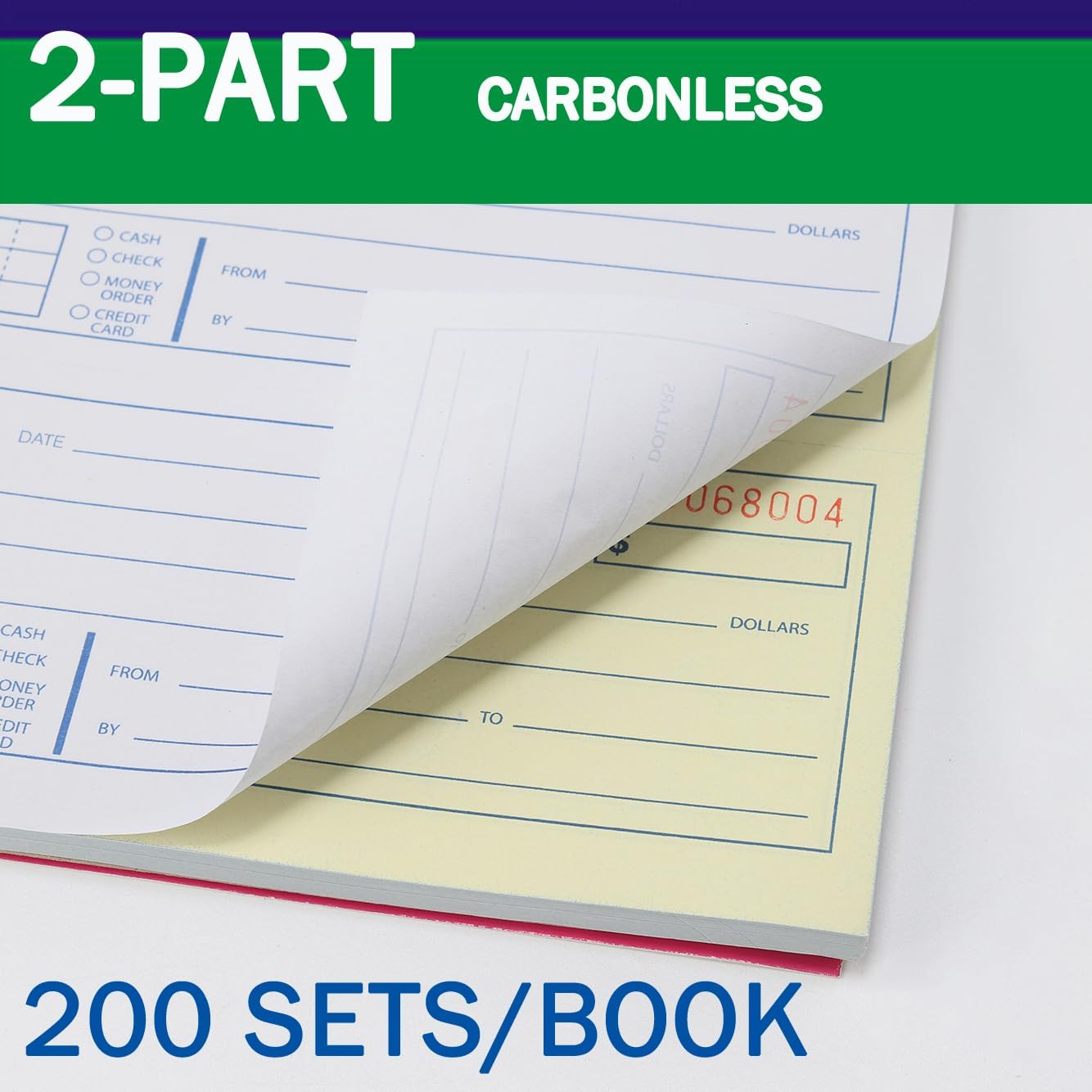 Money and Rent Receipt Book 2-Part Carbonless 7-5/8" x 11" Spiral Bound 200 Sets per Book 4 Receipts per Page(1pack)