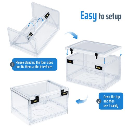 Lock Box with Locker,Lockbox for Office,School,Home Personal Items Safe,Medicine Lockable Cabinet,Food Snacks Container,Files Documents Organizer,Kids Proof Prize Box (Clear)