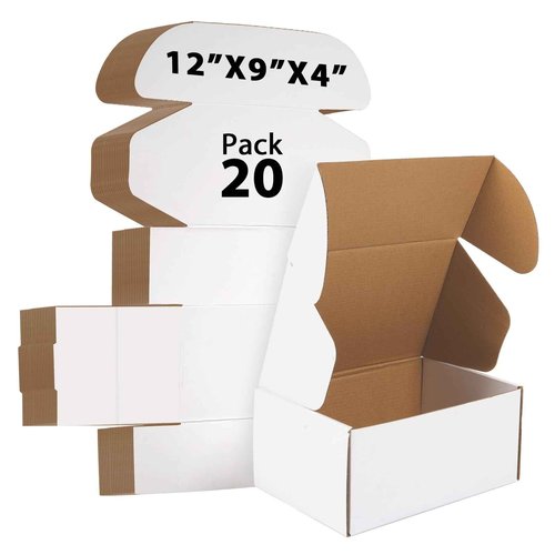 MAGICTAILL 12x9x4 inches Shipping Boxes Set of 20, Small Corrugated Cardboard Box, Literature Mailer, Gift Boxes (White, 12x9x4)