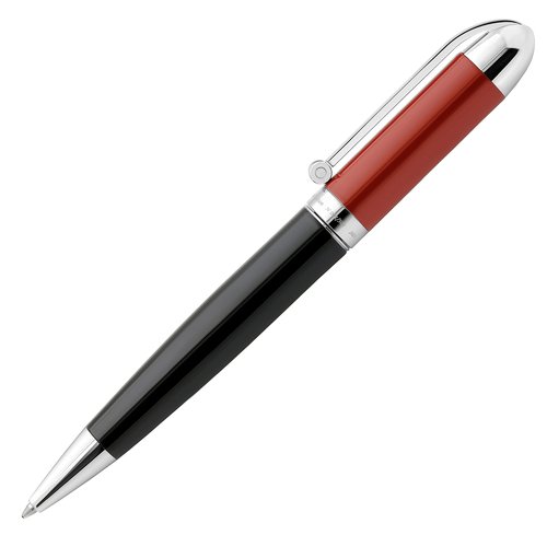 Xezo Visionary Brass and Aluminum Ballpoint Pen, Medium Point. Hand Lacquered in Red and Black Color. Numbered in Limited Edition of 500. Classic Art Deco Color Disposition, Retrofuturistic Body Style