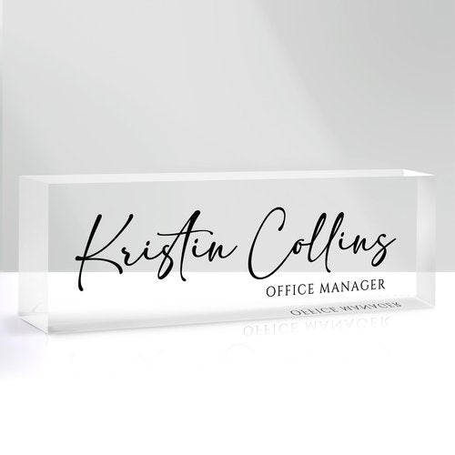 Custom Name Plate for Desk, Personalized Desk Name Plate on Clear Acrylic Glass, Appreciation Gifts for Teacher Employee Boss Coworkers Nurse, Office Desktop Accessories For Women Men (Ink)