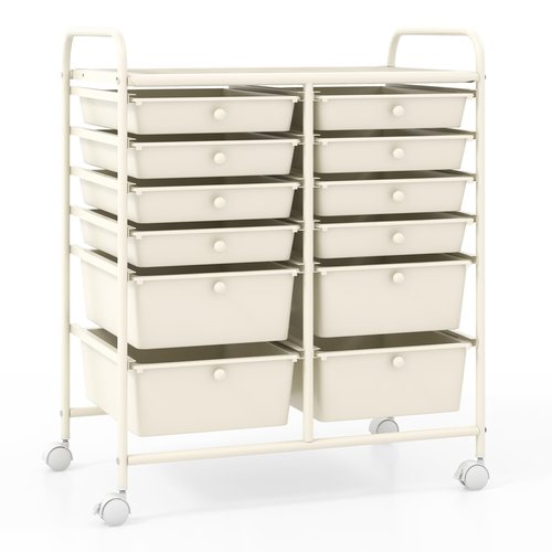 RELAX4LIFE 12 Drawer Rolling Storage Cart, Utility Cart w/Wheels for Paper Tool Makeup, Art Supplies Craft Organizers for Home Teacher Office School Classroom, Mobile Drawer Carts (White)