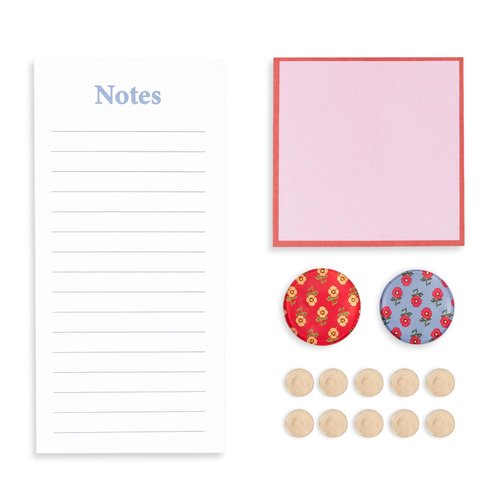 Vera Bradley Desk Accessory Kit, Office Supplies Set and Organizer with Notepads, Magnets, and Push Pins (Tiny Poppies)