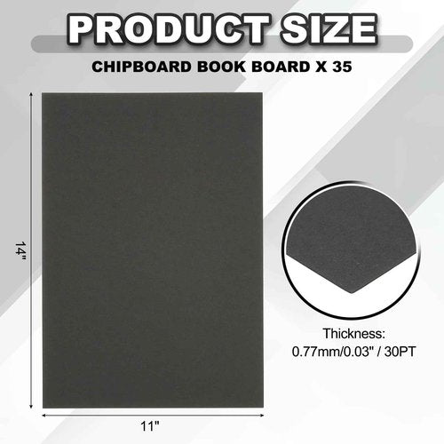 PATIKIL Chipboard Book Board, 14 x 11 inch 30 PT 35 Pcs Thick Chipboard Kraft Paper Sheets Bookbinding Making Supplies Kit for Designer Craft Book Binding Cover Backing Craft, Black