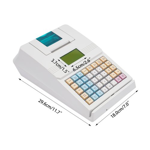 40 Keis Electroic Caish Regist、ers, Menu Based Control System Caish Register with LED and Printer for Small Businesses Suprmarket, White