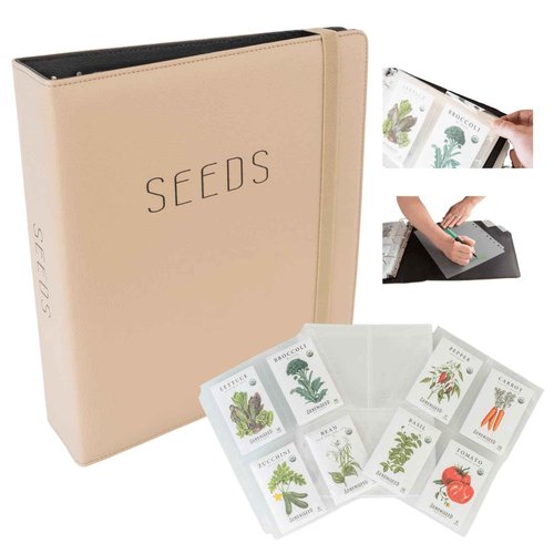 Seed Storage Binder – Seed Packet Organizer w/50 Sheet Protectors & Protective Flap-Top Inserts Stores 200 Envelopes Binder w/5 Dividers for Sorting Seeds & Gardening Supplies