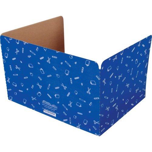 Really Good Stuff Large Privacy Shields for Student Desks – Set of 12 - Matte - Study Carrel Reduces Distractions - Keep Eyes from Wandering During Tests, Blue with School Supplies Pattern
