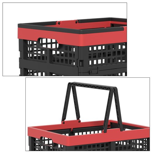 Nihenok 2 Pack Foldable Plastic Grocery Shopping Basket, Collapsible Storage Crates with Handle, 15 L