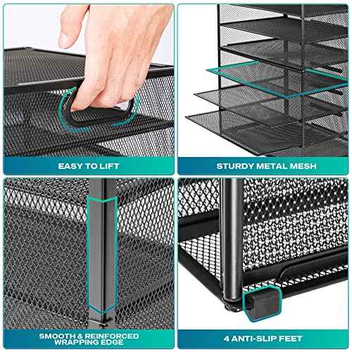 8 Tier Paper Letter Tray Organizer with Handles, Mesh Desk File Holder Storage Organization for Office School Desktop