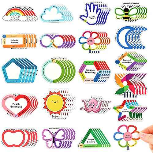 Crtiin 100 Pcs Sensory Strips Anxiety Calm Mindfulness Stickers Fidget Stress Breathing Sensory Sticker Different Textures Rough Tactile Tape for Mental Health Adults Desk Anxiety Relief(Cute)