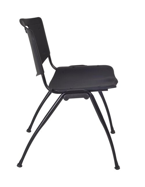 Kee 48" Square Breakroom Table- Cherry/ Black & 4 'M' Stack Chairs- Black