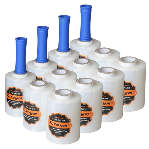 ADAYM 80 Gauge Stretch Wrap Film - 5" x 1200' (12 Rolls) - Heavy Duty Plastic Wrap for Moving, Packing, Shipping & Pallet Stabilization 600% Stretch Self-Adhering Shrink Wraps for Furniture Protection