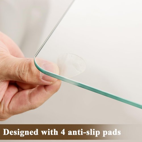 ZENOMIRRIS 46"x55" Glass Chair Mat for Carpet - Tempered Glass Floor Mat Heavy Duty Hard Floor,1/5" Thick Clear Office Chair Mat Computer Floor Mat with 4 Anti-Slip Pads