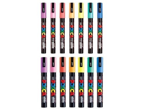 Posco Marker Sanetomo Posca Marker Acrylic Paint Pens Pastel 7 Color Set Total 14 Pens Tip width 0.9～1.3mm & 1.8〜2.5mm PC-3M7C/PC-5M7C