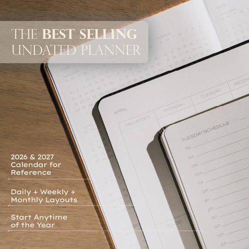 Anecdote Daily Planner - 2026-2027 Calendar | Undated 26 Weeks | 1 Page Per Day | 8.5" x 5.2" | Hardcover Organizer in Nutmeg