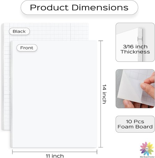 Mat Board Center | Pack of 10 Self-Adhesive Foam Boards - 11x14 White for Picture Mounting & Crafts